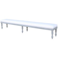 19th Century French Walnut Bench Painted Grey from Belgian Castle