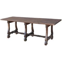 18th Century Spanish Walnut Three-Leg Wood Stretcher Console Table