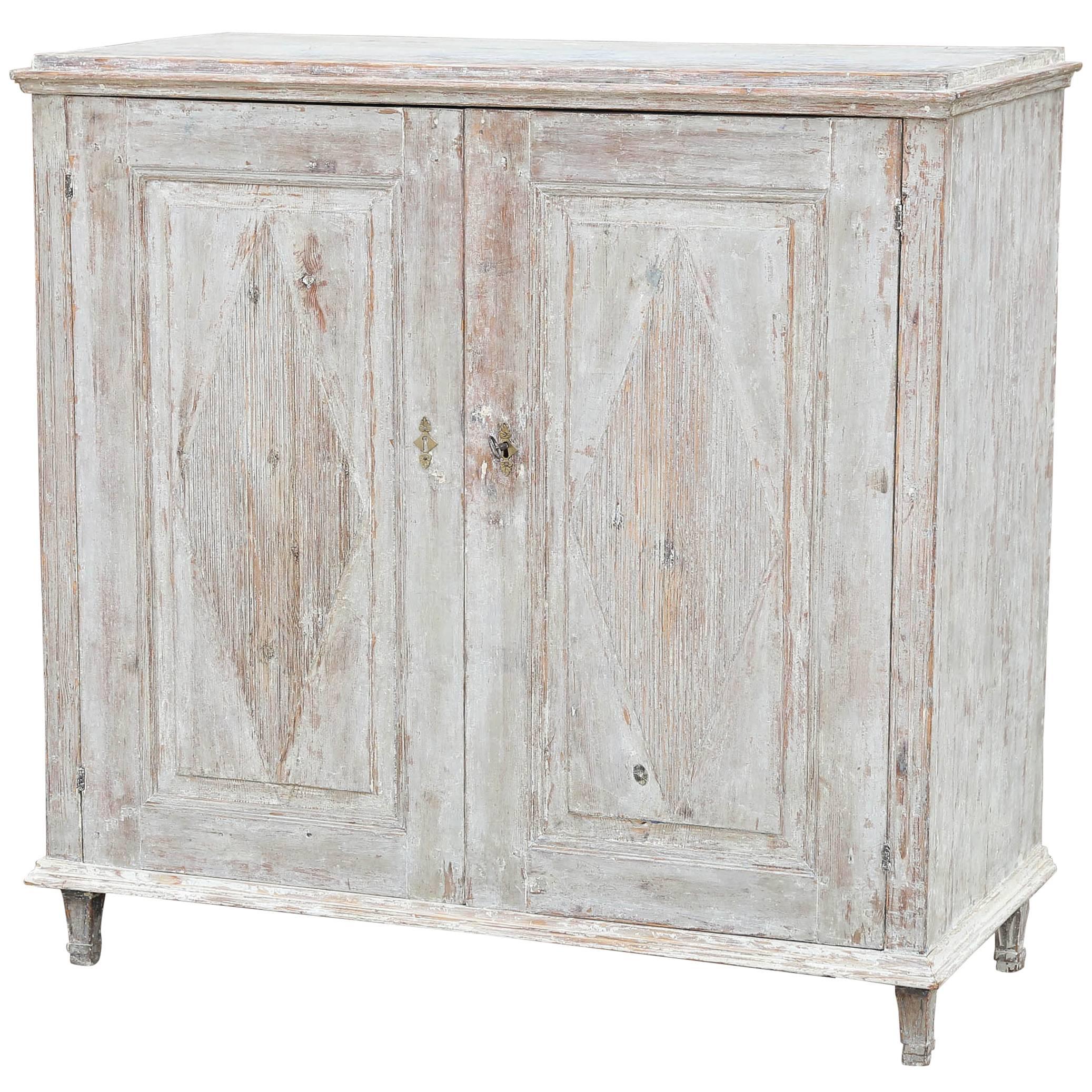 Gustavian Swedish 19th Century Buffet Scraped to Original Pale Blue Paint