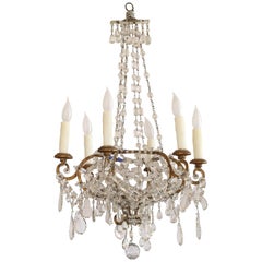 Antique Italian Early 1900s Crystal Chandelier with Wood Gilt Candle Light Holders