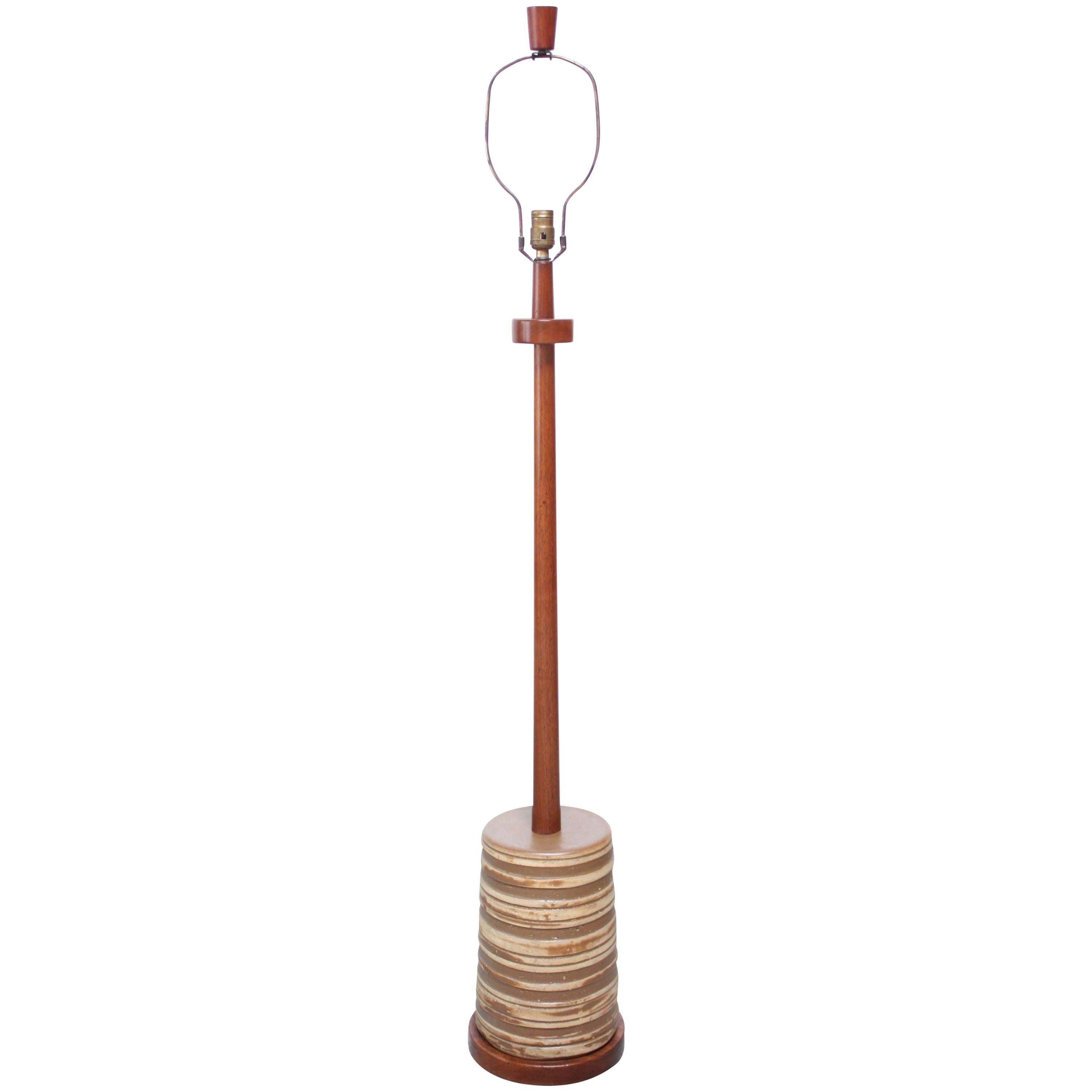 Gordon and Jane Martz Walnut Floor Lamp with Ceramic Base