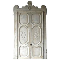 Antique Pair of Grand 18th Century Doors from Naples, Italy with Crown Frame