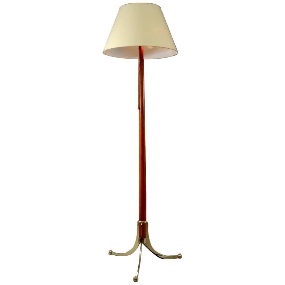 Josef Frank, Early and Rare Austrian Walnut and Brass Observatory Floor Lamp