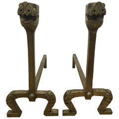 Pair of Gilt Bronze Dog Motif Andirons