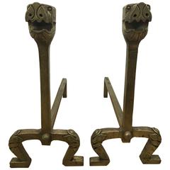 Pair of Gilt Bronze Dog Motif Andirons 5
