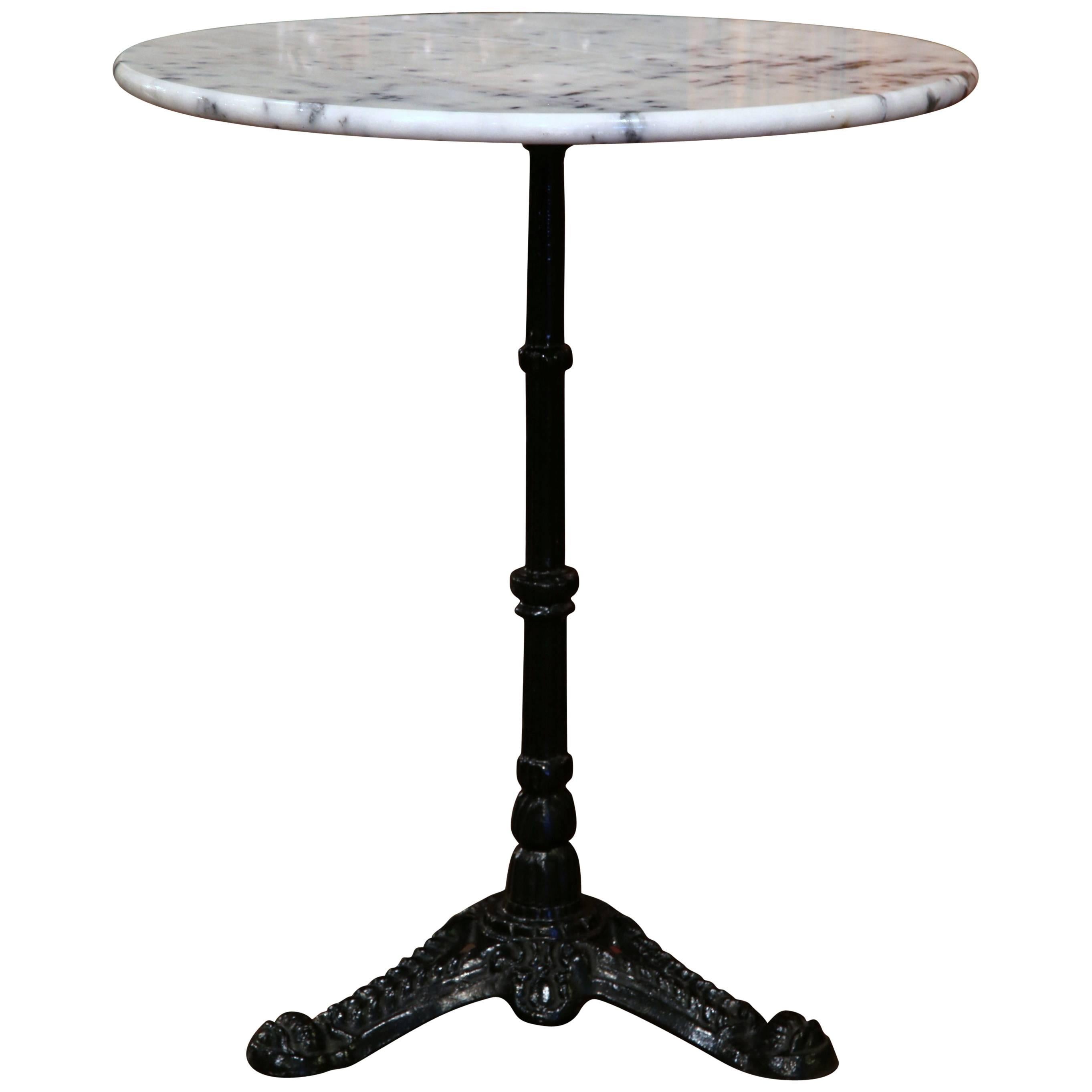 Early 20th Century Iron Pedestal Bistro Table from Paris with Round Marble Top