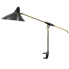 Brass and Lacquered Clamp Lamp, 1950s