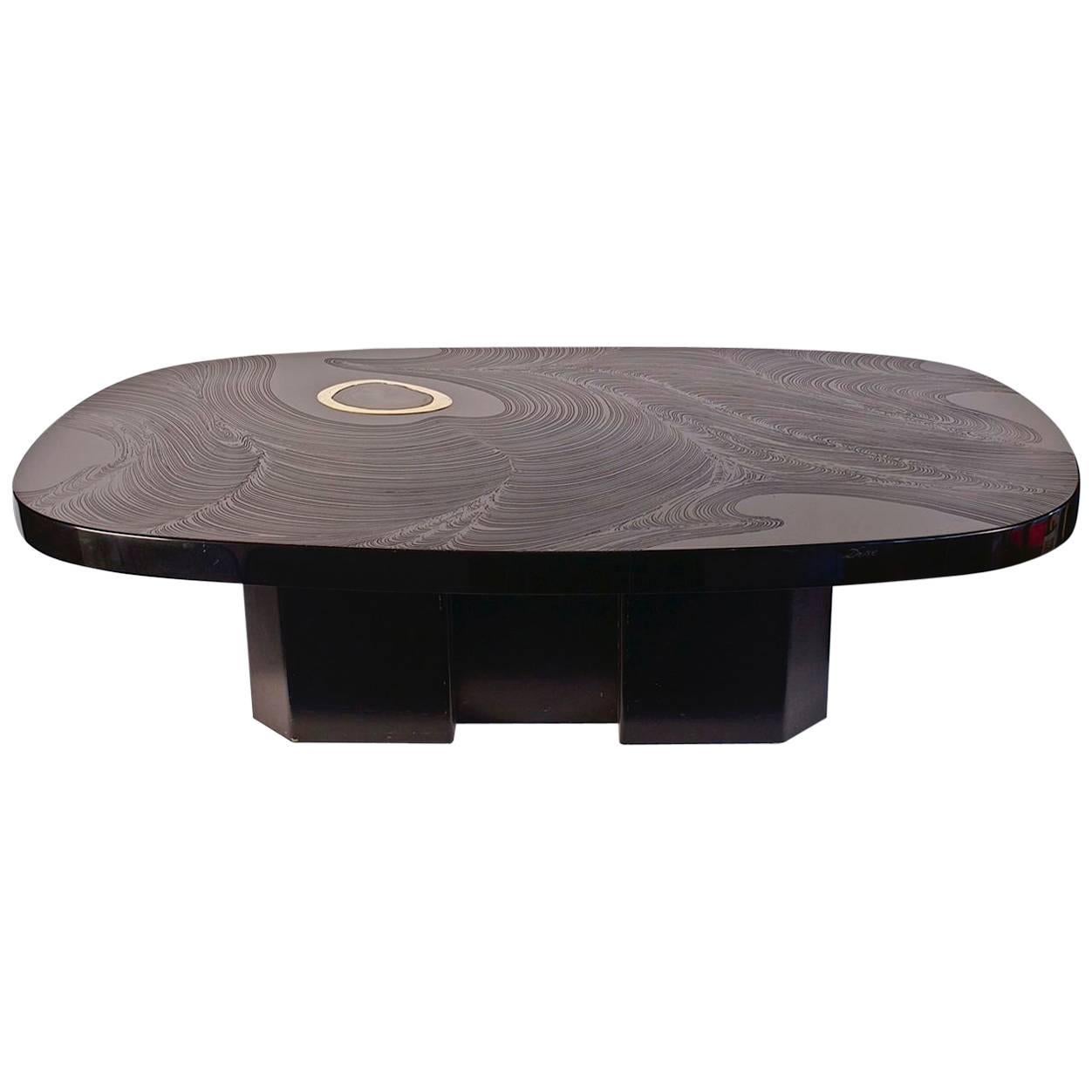 Jean-Claude Dresse Black Resin Agate Coffee Table, circa 1970