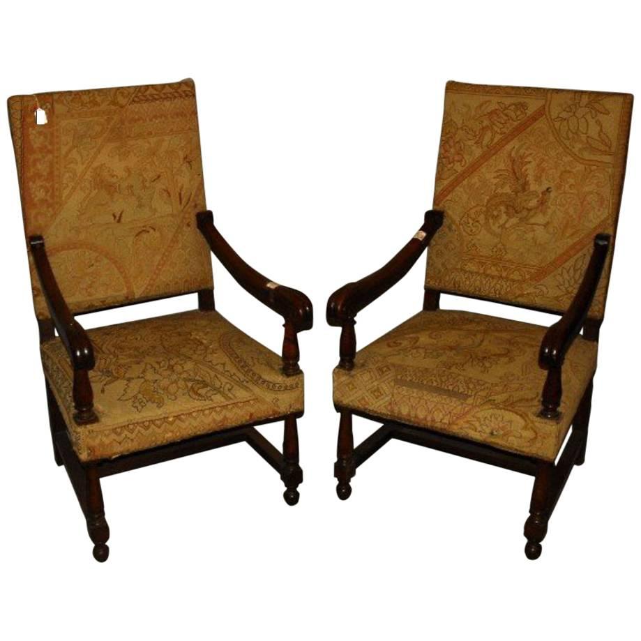 Pair of 19th Century Louis XIV Carved Oak Armchairs For Sale