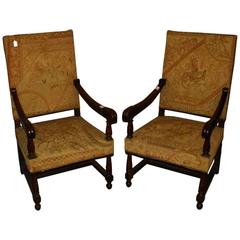 Pair of 19th Century Louis XIV Carved Oak Armchairs
