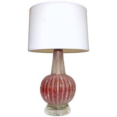 Murano Italian Red Puleguso Glass Table Lamp Murano Italian Red Puleguso Glass Table Lamp