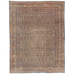 Antique Persian Mahal Oriental Rug, Carpet, Handmade Coral, Ivory, Light Blue