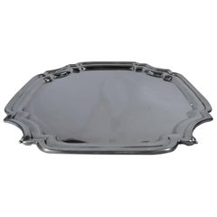 Traditional English Sterling Silver Square Cartouche Salver Tray