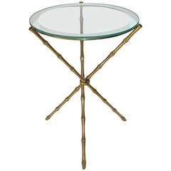 French Maison Baguès Style Faux Bamboo Brass Tripod Side Table
