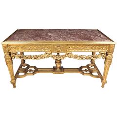French Louis XVI Style Gilt Carved Console Table