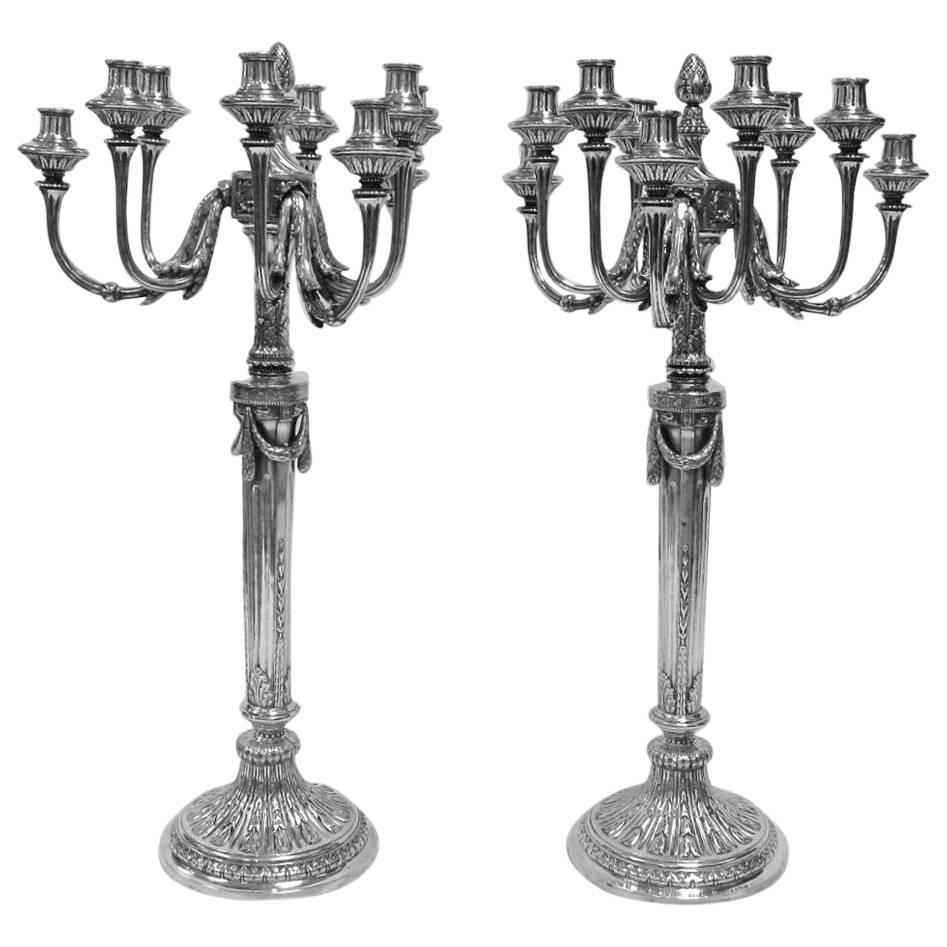 Magnificent and Impressive, Large Pair of Antique Silver Candelabra For Sale