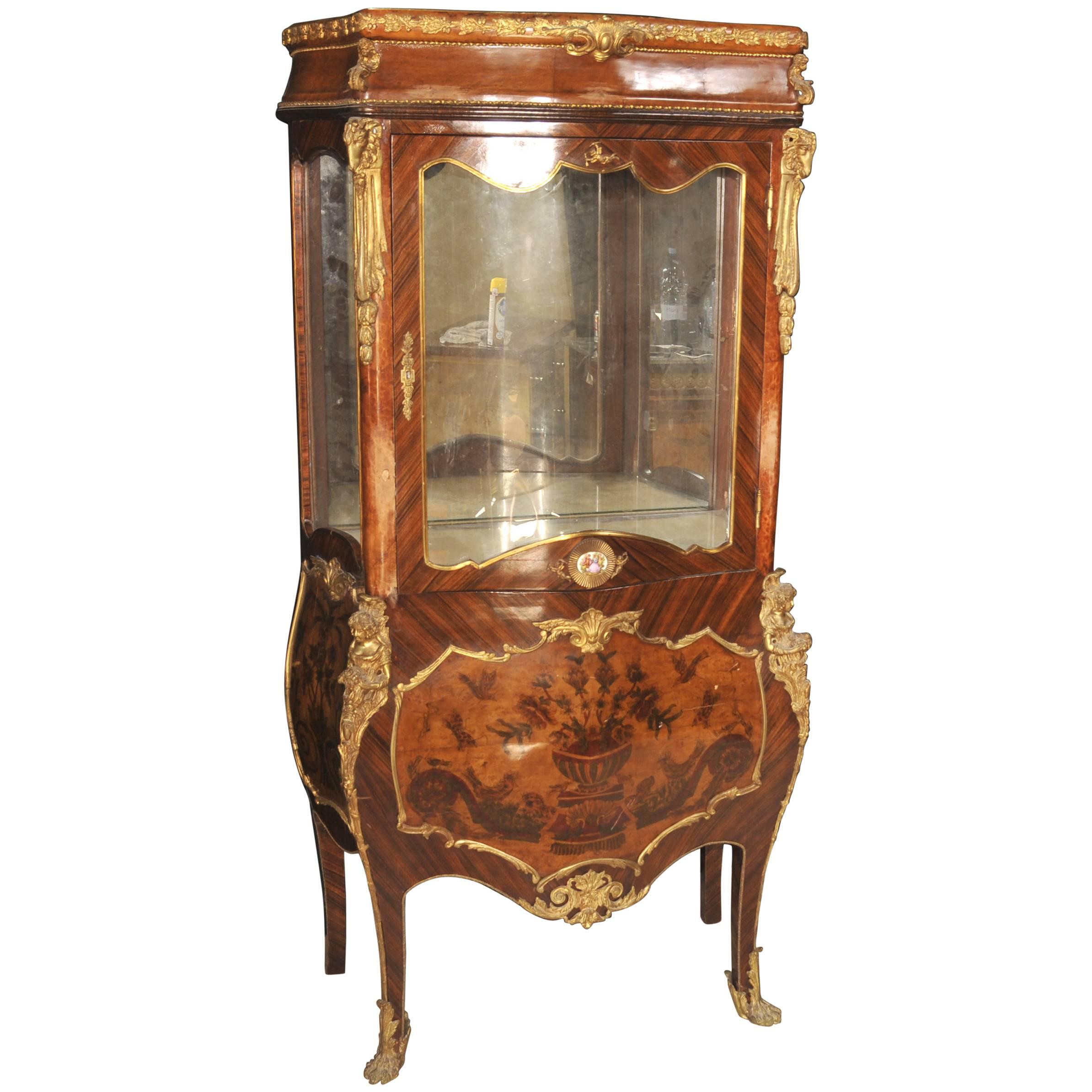 Antique French Vernis Martin Style Display Cabinet Angelica Kauffman For Sale