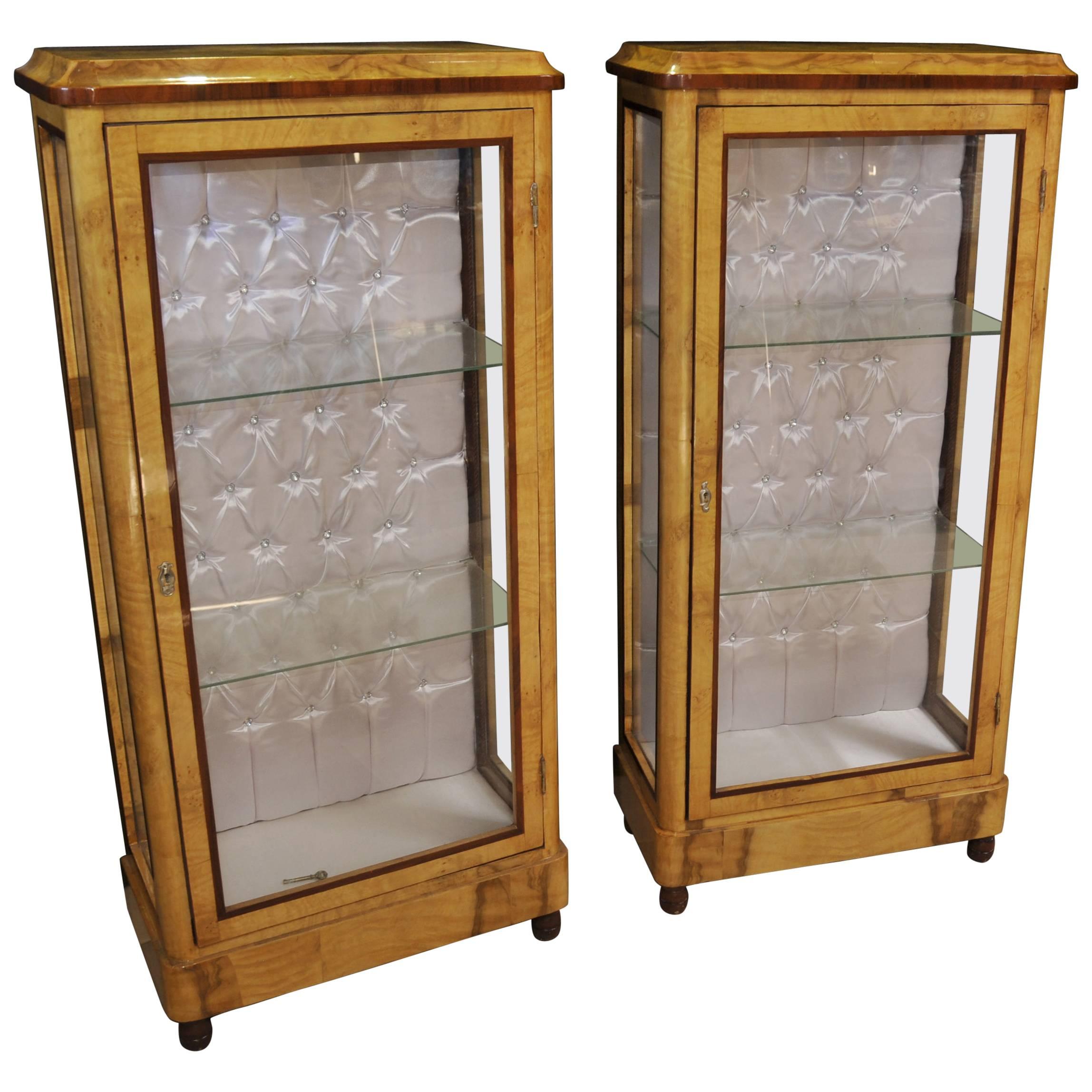 Pair of Art Deco Style Display Cabinets Glass Fronted Bijouterie For Sale