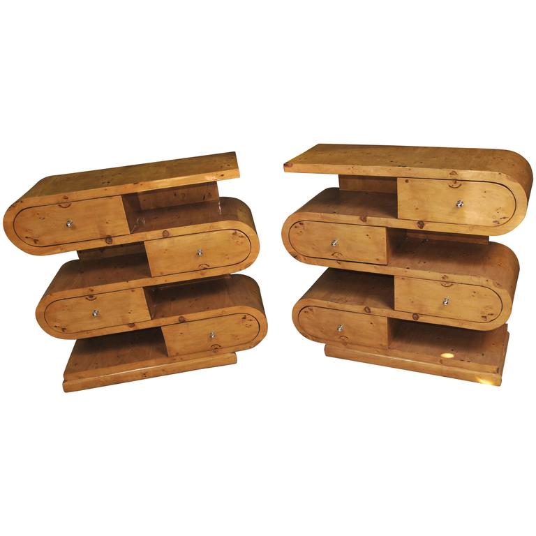 Pair of Art Deco Style Bookcases Shelf Unites Blonde Walnut For Sale at