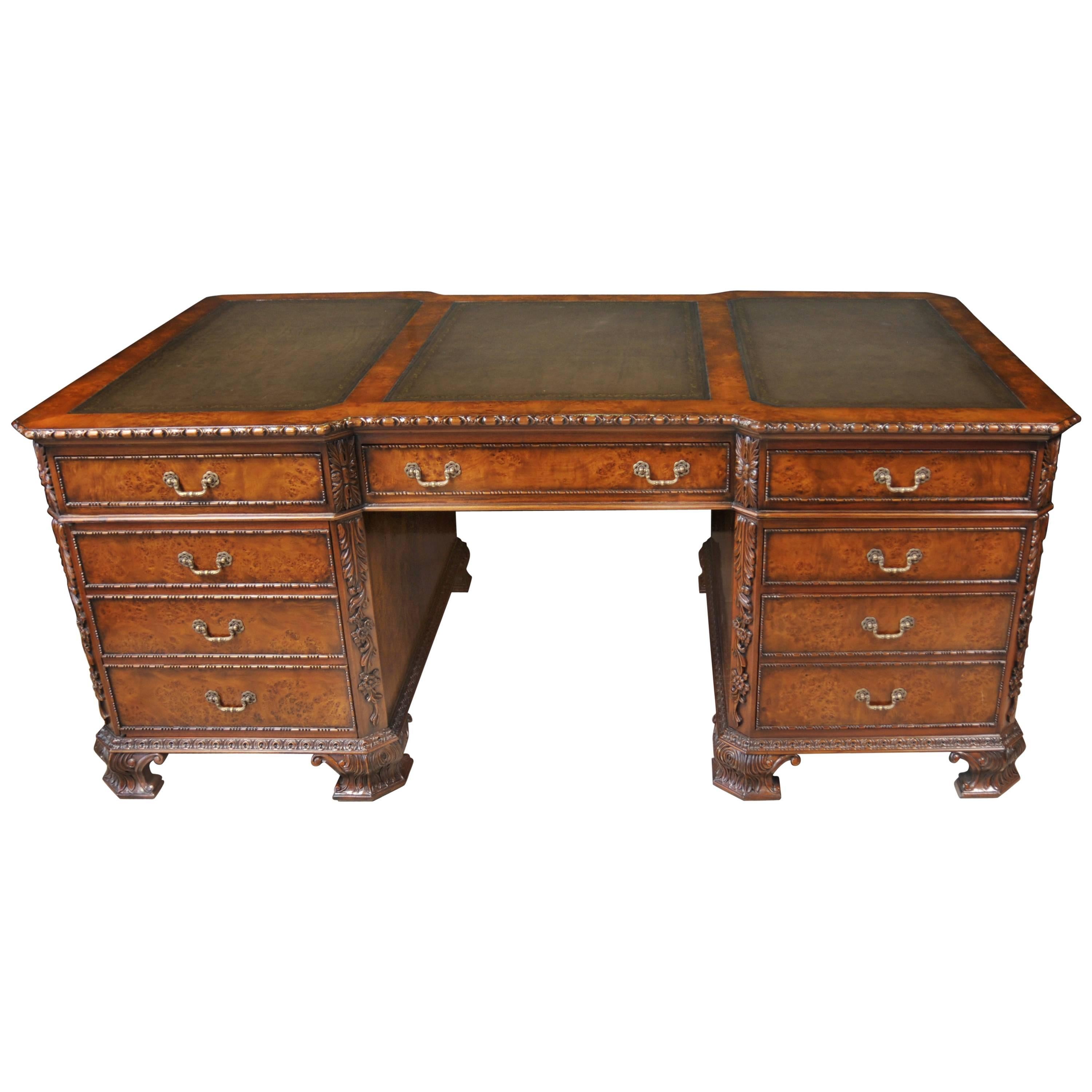 Walnut Regency Style Partnters Desk Walnut Carved Writing Table For Sale