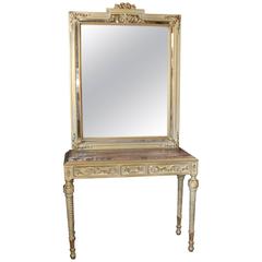French Empire Style Painted Console Table and Mirror Set