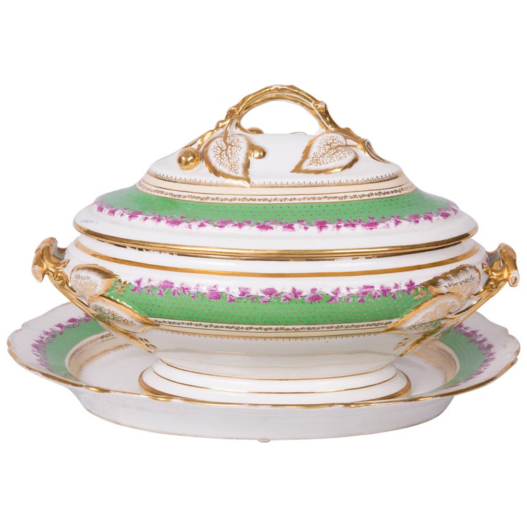 19th Century French Old Paris Lidded Oval Tureen with Underplate at 1stDibs