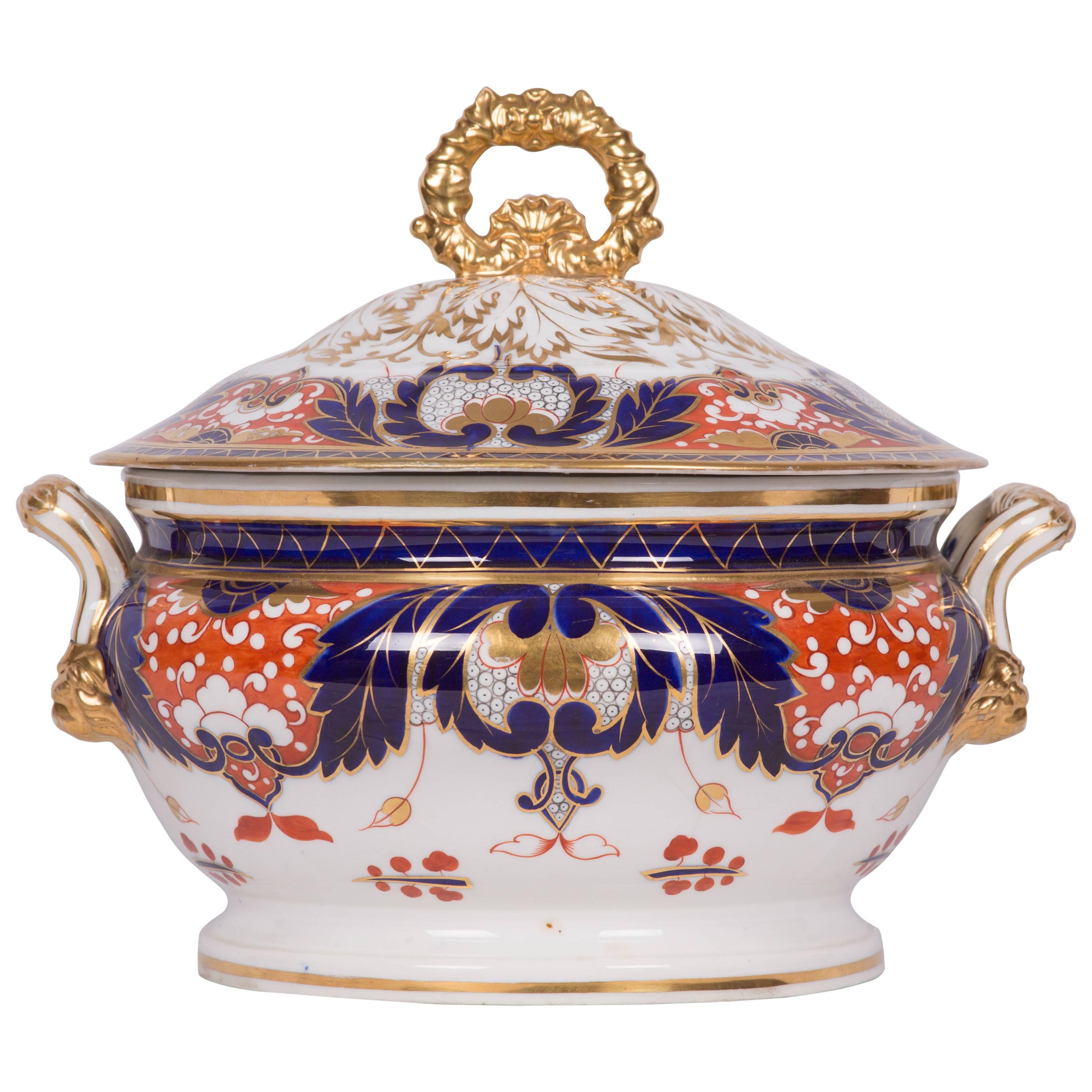 Pictured is an early 19th Century lidded English Chamberlain's Regent China, Worcester & 155, New Bond Street, London circular tureen and stand. It bears the printed mark used on the special 