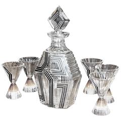 Art Deco Czech Decanter with Six Glasses by Karl Palda