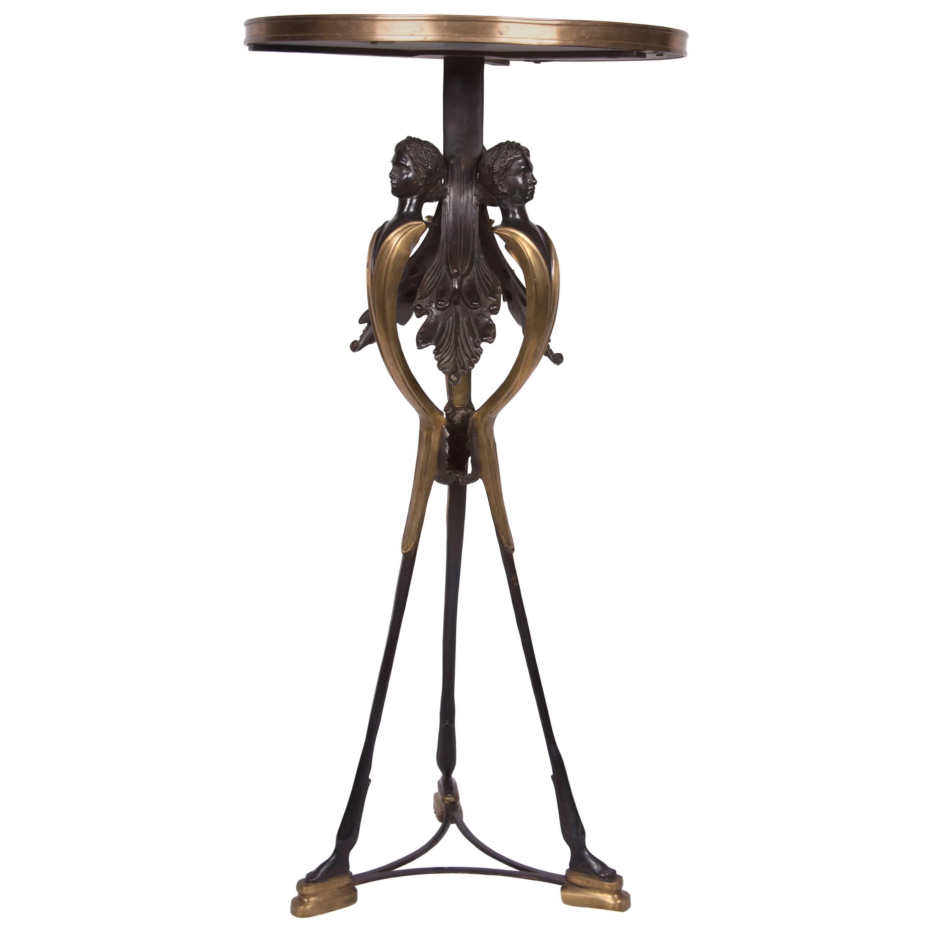 Bronzed and Burnished Metal Empire Style Pedestal with Marble Top