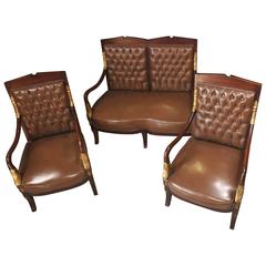 French Empire Style Sofa Armchair Suite Leather