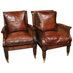 Pair of French Bergere Mahogany Armchairs