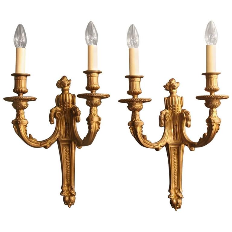 French Pair of Bronze Antique Wall Lights at 1stdibs