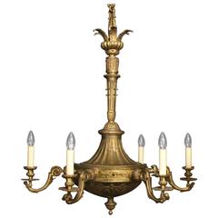 French Gilded Bronze Cherub Six-Light Chandelier