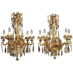 French Pair of Bronze Antique Chandeliers
