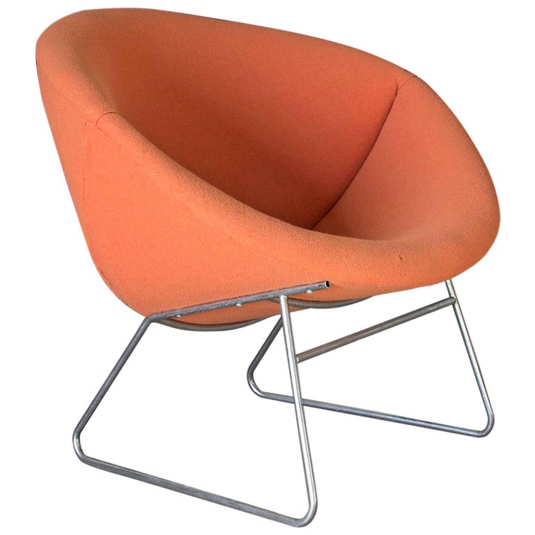 1950's, Rudolf Wolf, for Rohe Noordwolde, Lounge Chair in Orange Fabric For Sale