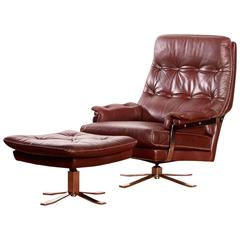 1960, Arne Norell, Lounge Chair and Ottoman, Leather