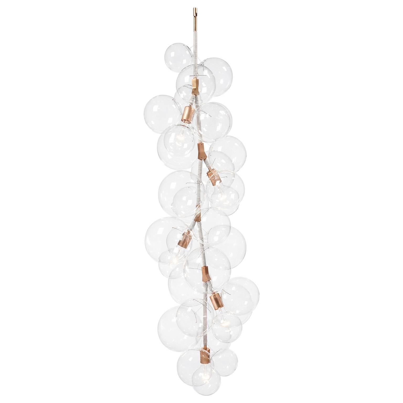 X-Tall Bubble Chandelier in White Leather and Satin Brass by PELLE