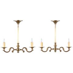 Pair of 1940s French Brass Chandeliers