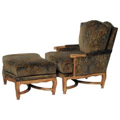 Large Country French Style Bergere and Ottoman by Hammer Collection Inc