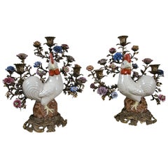 Pair of Rooster Three-Light Candelabra