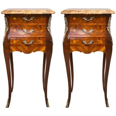 Pair of Marble-Topped Three-Drawer Bedside Tables