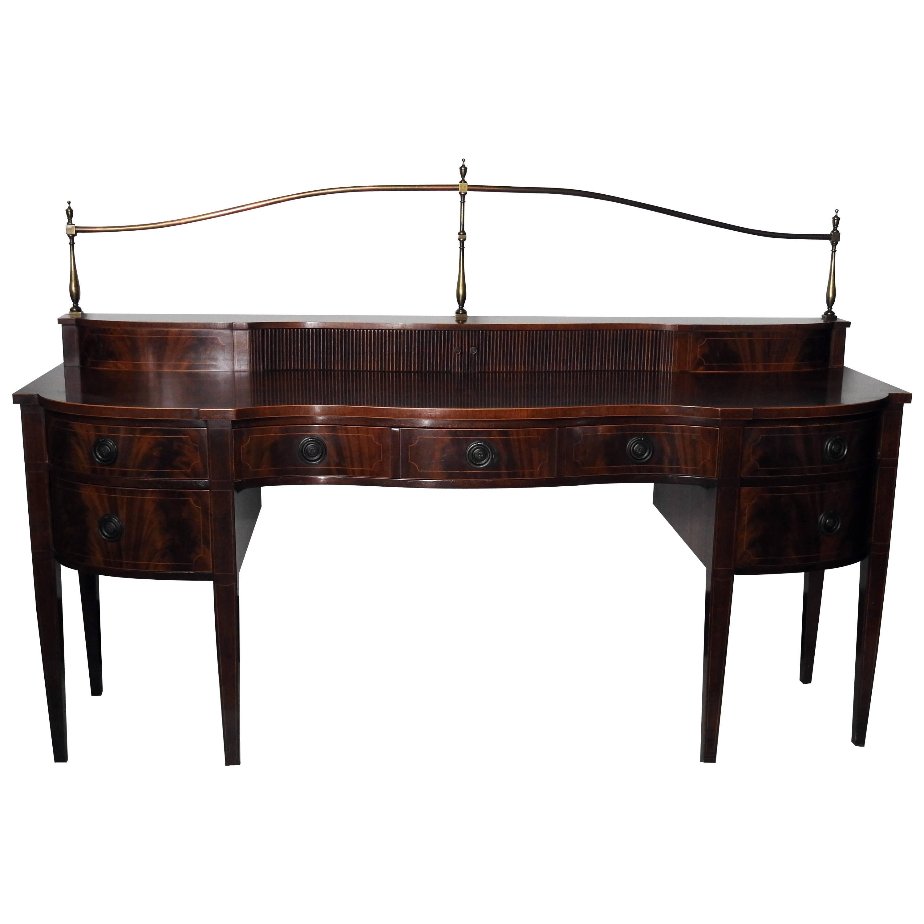 Georgian Style Inlaid Sideboard with Brass Gallery Super Structure by Baker For Sale