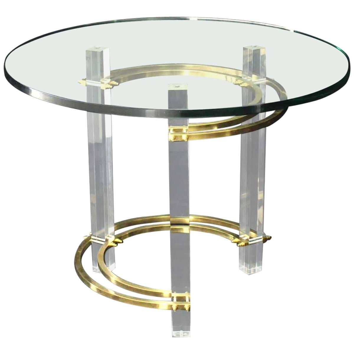 Brass Glass Lucite Mid-Century Round Center Side Table