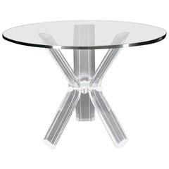 Lucite Tripod Gueridon Table with Thick Glass Top
