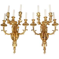 Great Quality Pair of Late 19th Century Gilt Bronze Five-Light Sconces
