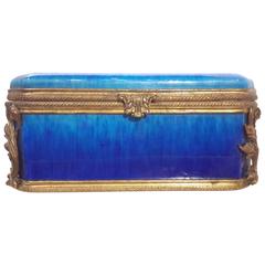 Sevres Bronze-Mounted Blue Flambe Porcelain Jewelry Box, circa 1920
