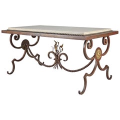 Wrought Iron and Marble Coffee Table in the Style of Gilbert Poillerat