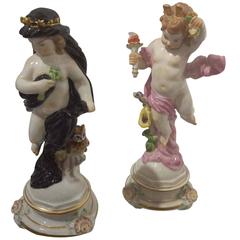 Pair of First Quality Meissen Figures of Night and Day, 19th Century