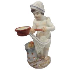 Adorable Meissen Porcelain Figure of a Cherub Cooking, 19th Century
