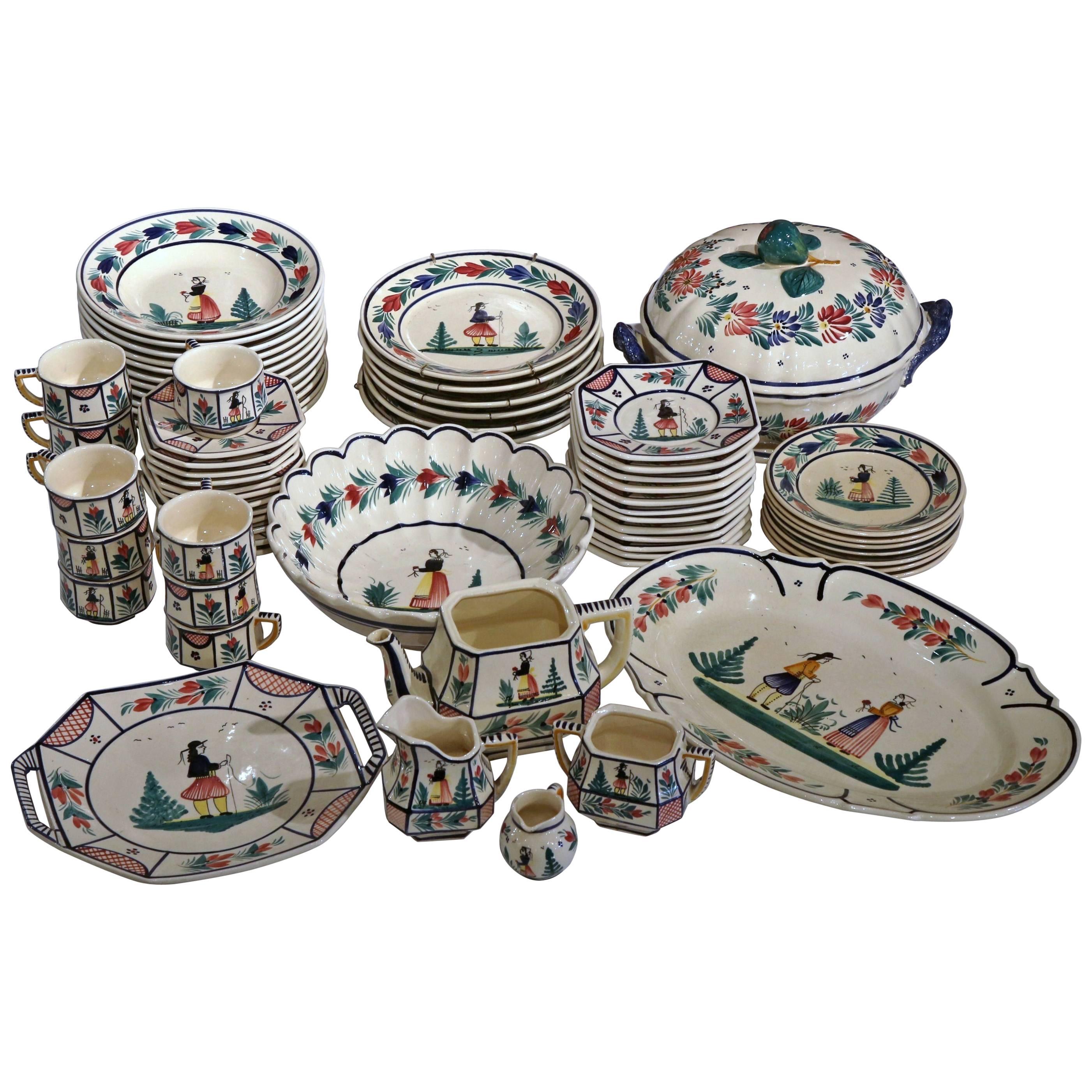 Set of 19th Century French Hand-Painted Decorative Dishes from Quimper, Brittany
